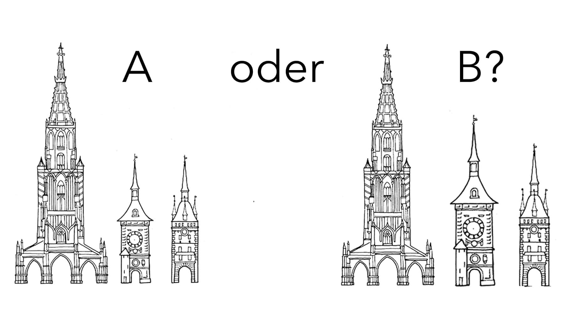 Vergleich: Wie hoch sind die Türme: Bild A oder B?